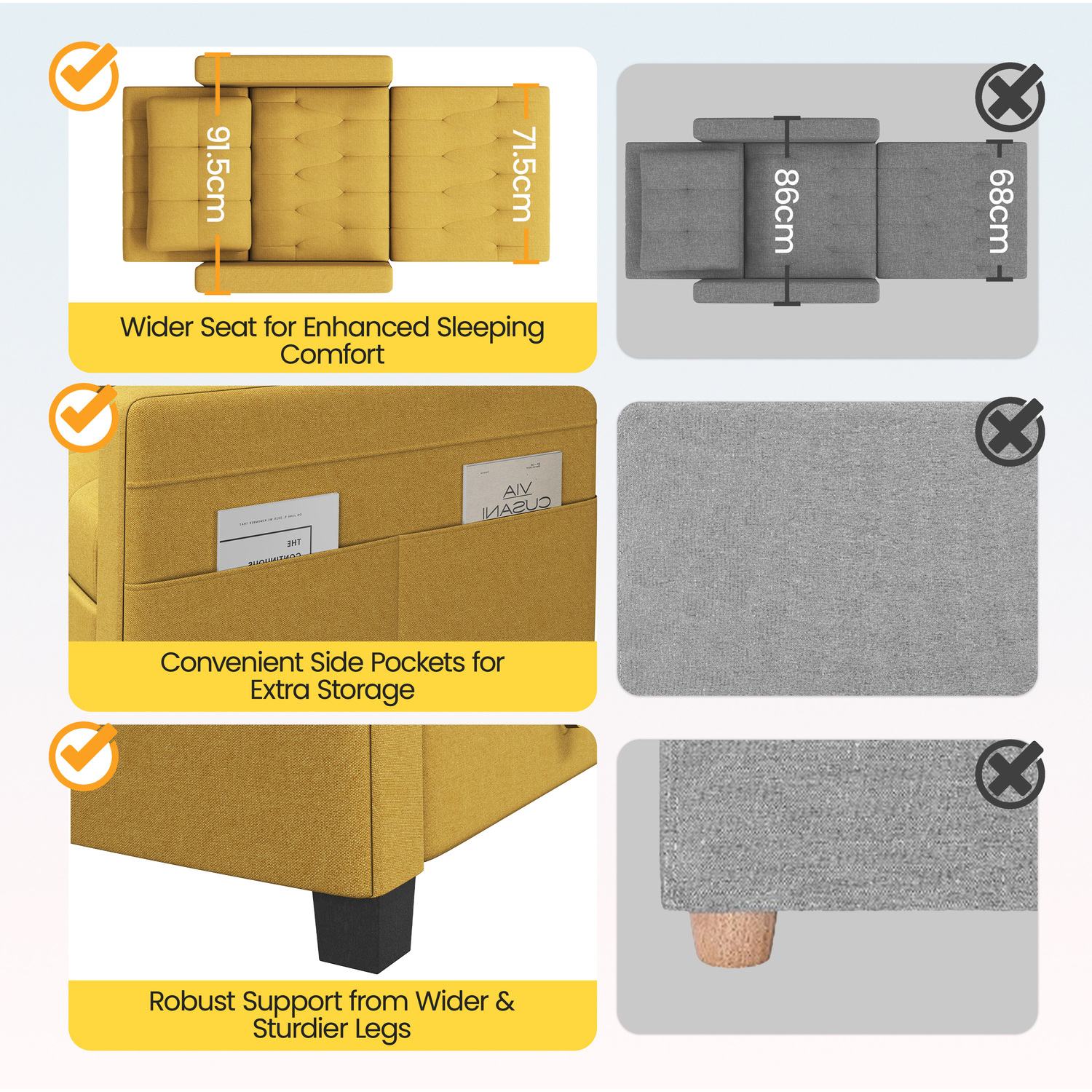 Yaheetech Convertible Sofa Chair Sleeper Chair - Yellow