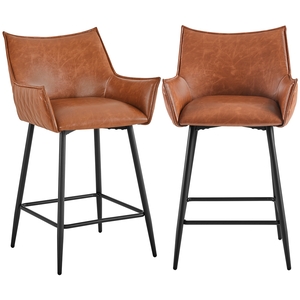 Set of 2 PU Leather Bar Stools with Armrests