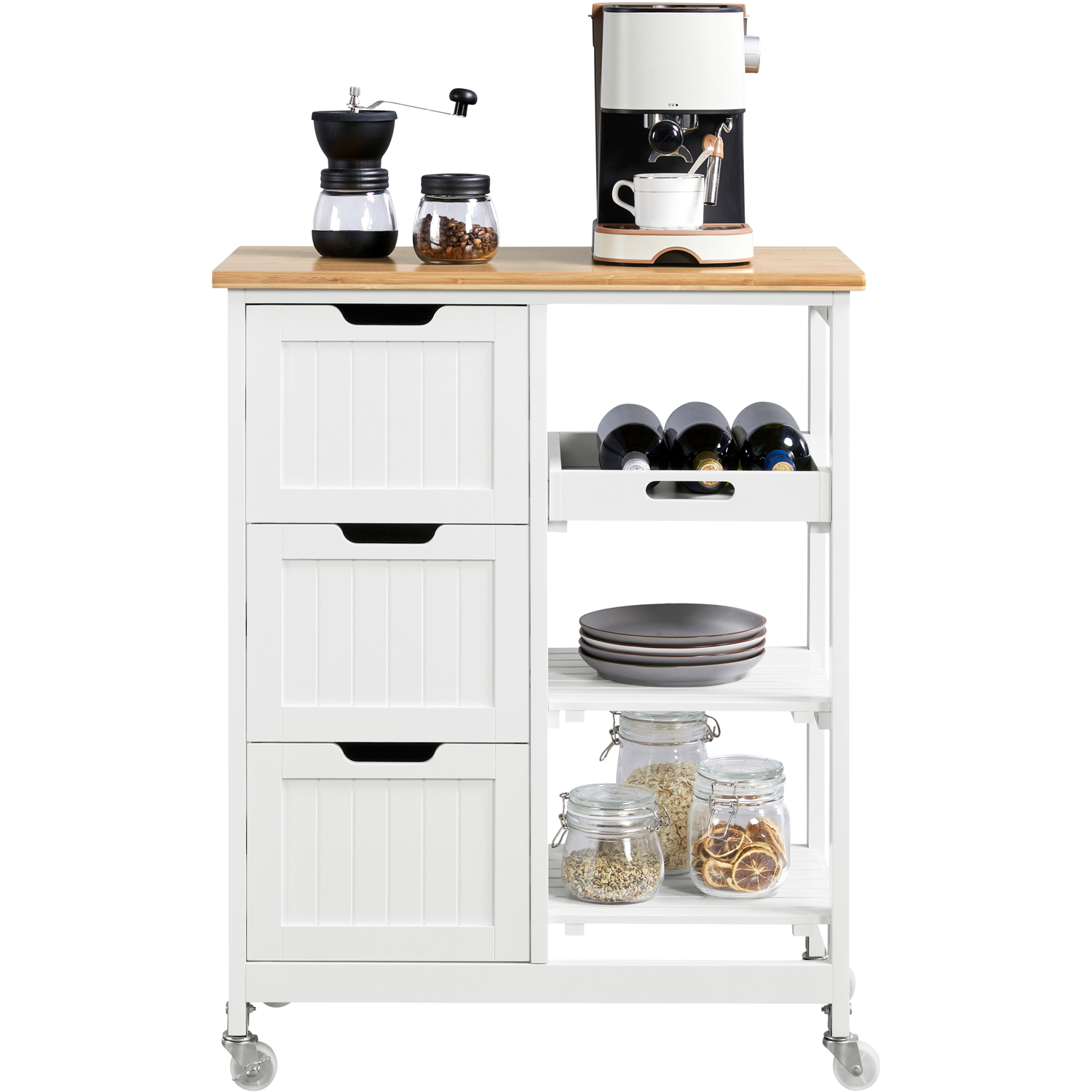 Yaheetech Kitchen Island Serving Cart With Storage - White