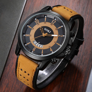 Soki Sports Men Quartz Leather Strap Watch