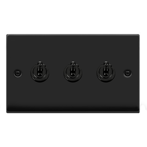 Matt Black 3 Gang 2 Way 10AX Toggle Light Switch