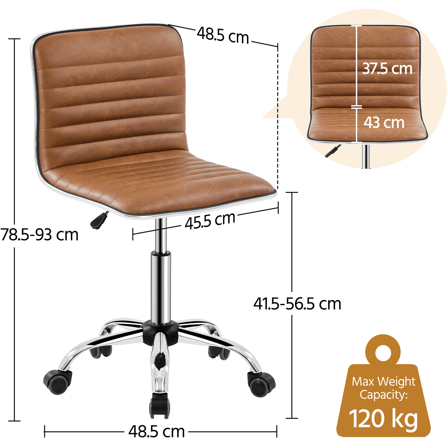 Low Back Armless Office Chair - Retro Brown