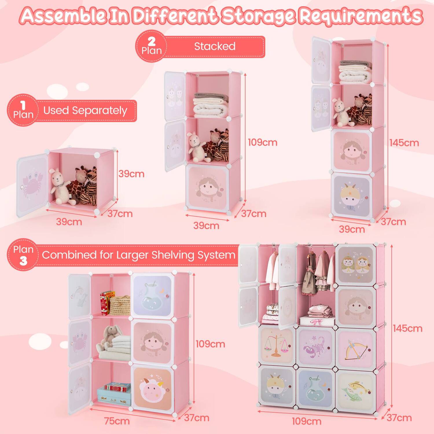 Children 12-cube Wardrobe - Pink