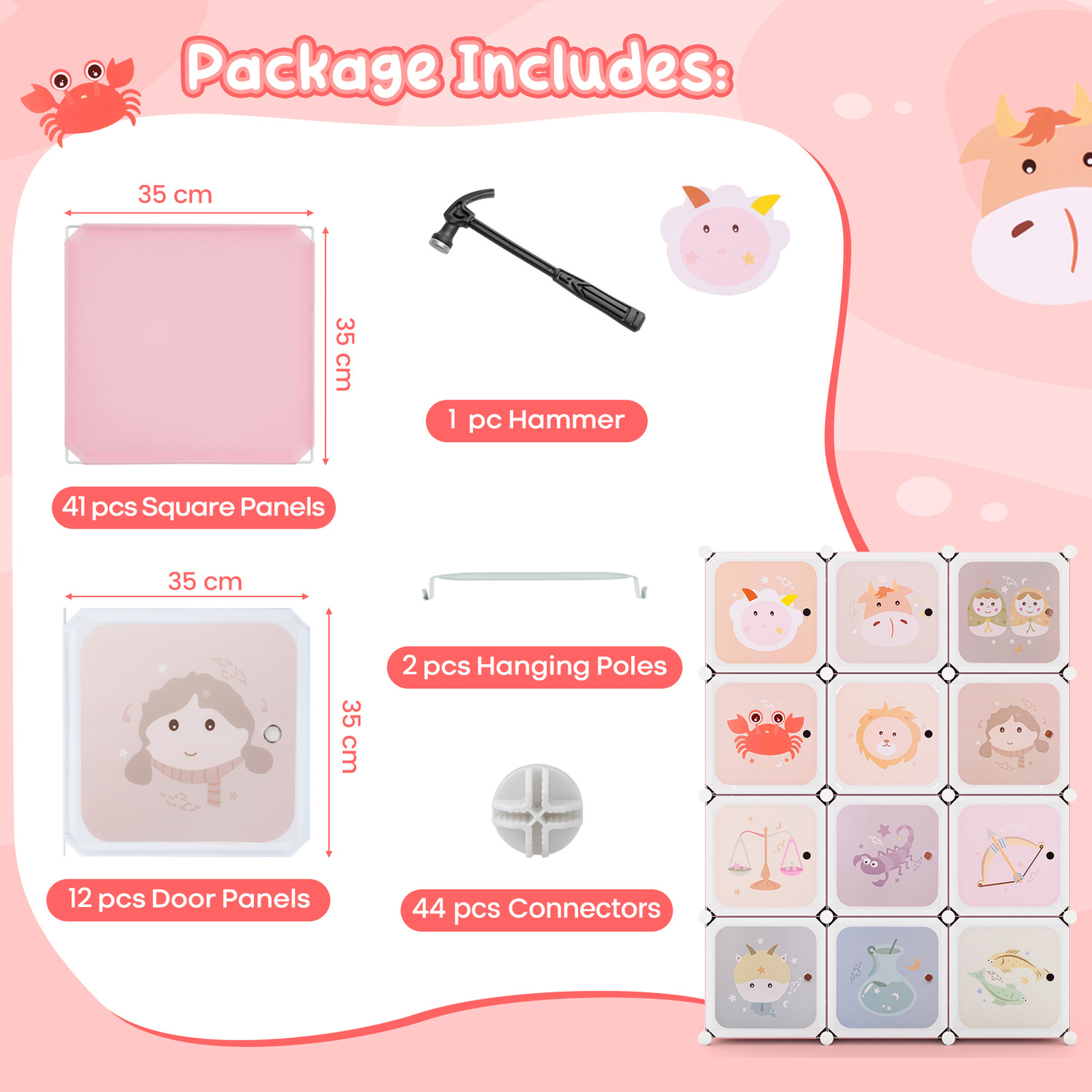 Children 12-cube Wardrobe - Pink