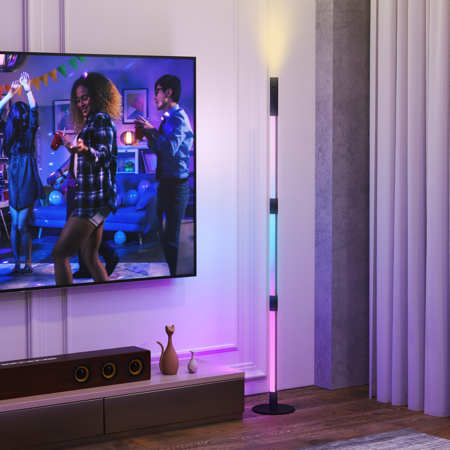 HOMCOM LED Floor Lamp with Reading Light App and Remote Control - Dark Grey