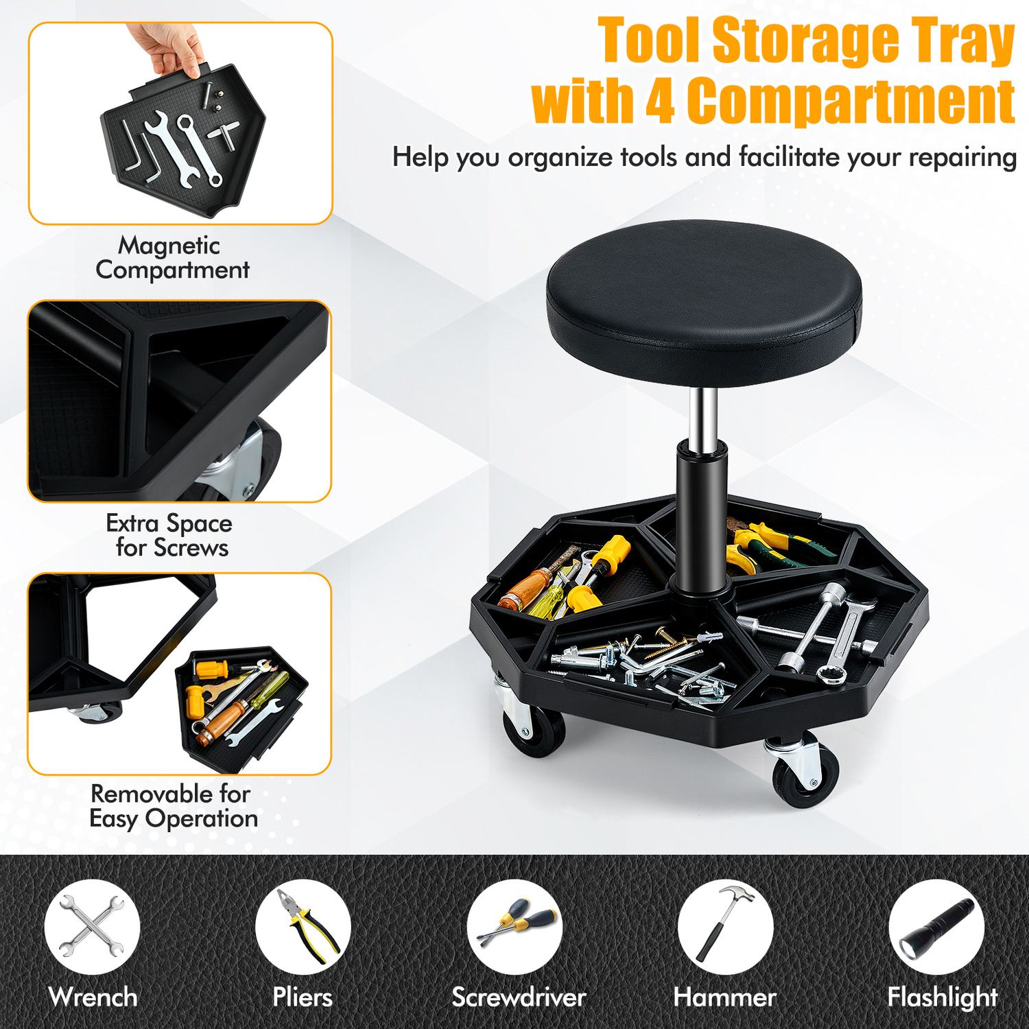 Technicians Stool Rolling Mechanic Stool