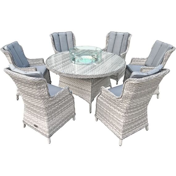 Knightsbridge XL Rattan 6 Seat Firepit Dining Set