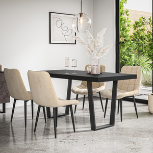 Aria Dining Table And Chairs - Black Table Top w 4-6 Nova Velvet Chair