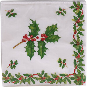 Set of 20 Merry Christmas or Holly Napkins
