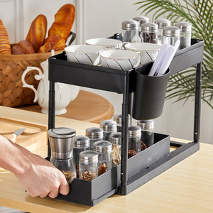 2-Tier Under-Sink Storage Unit with Pull-Out Bottom and Adjustable Height
