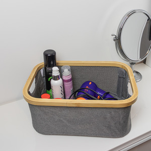 JVL Bambanio Foldable Bamboo Storage Basket, 26L - Grey