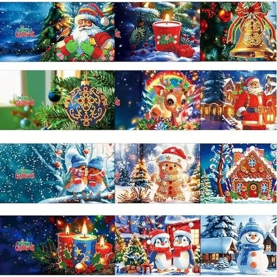 Pack of 12 Christmas Card Diamond Art Kit