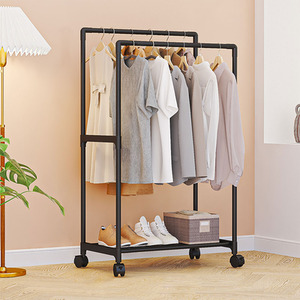 Double Rod Metal Clothes Rack on Wheels