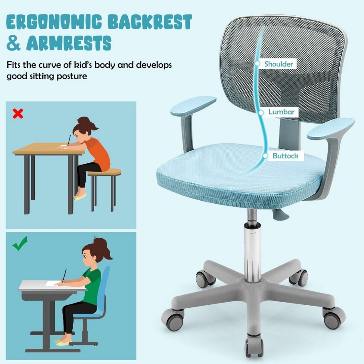 Kids Desk Chair Study Chair - Blue