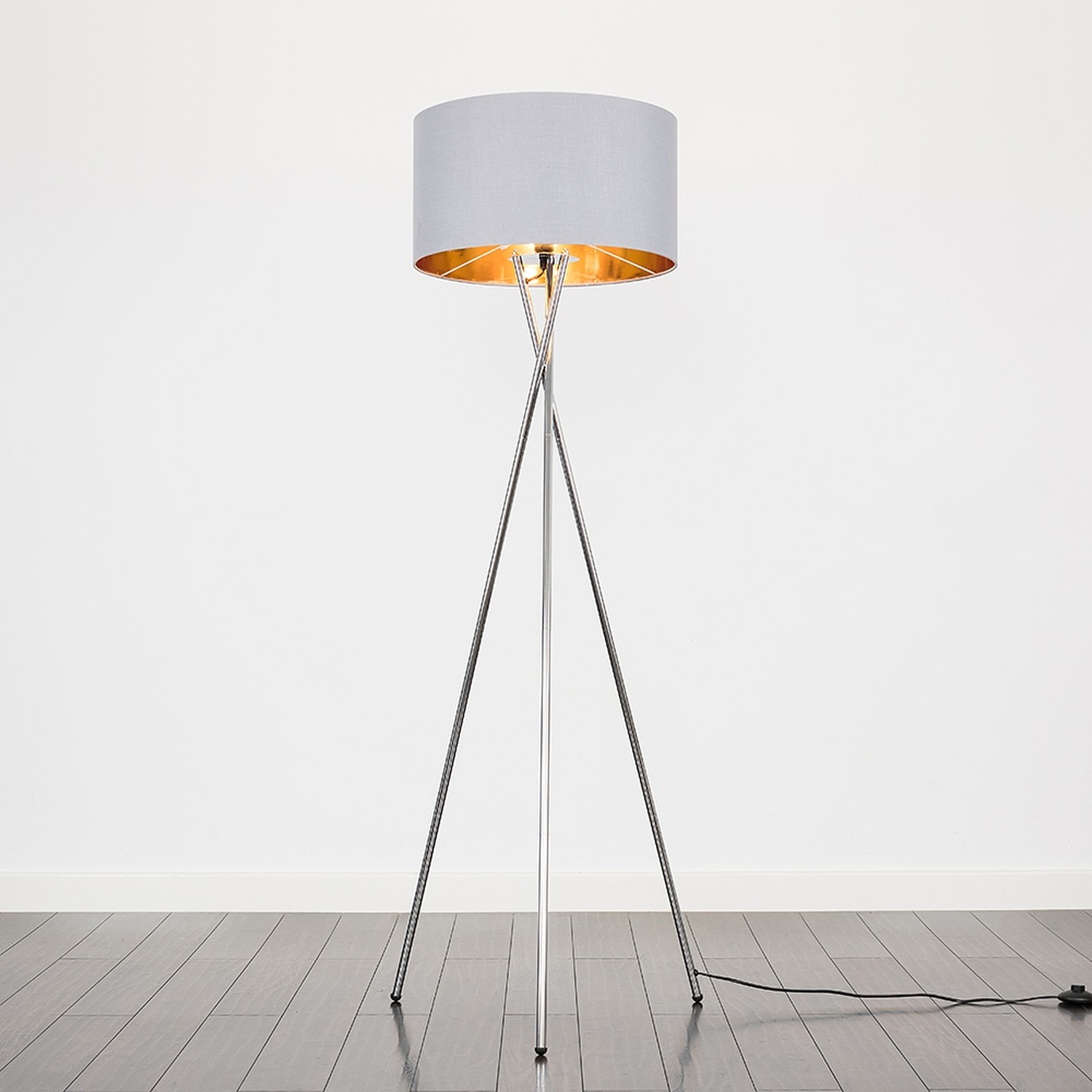 Image of Camden Chrome Tripod Floor Lamp with&hellip;
