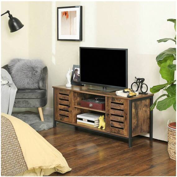 VASAGLE TV Stand with Louvered Doors