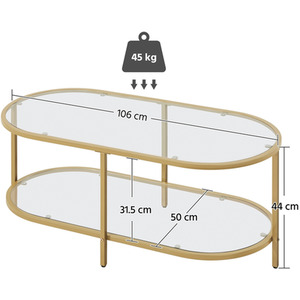 Gold Yaheetech Modern Clear Glass Oval Coffee Table shot 9881347