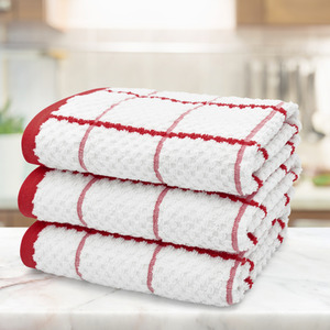 Red Set of 3 Checkered Tea Towels shot 10278710