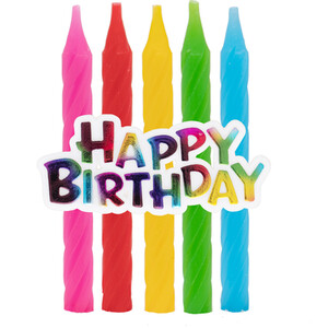 Pack of 10 Birthday Candles with Happy Birthday Topper