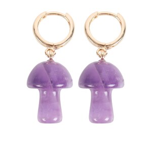 Amethyst Mushroom Hoop Earrings With Healing Properties