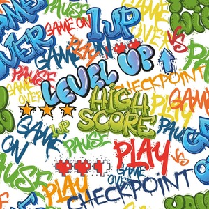 Graffiti Gamer Wallpaper in Multicoloured on White