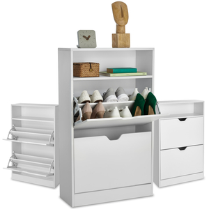 Shoe Cabinet Calea, 2 Tilt Compartments for 12 Pairs of Shoes, Open Shelf Space
