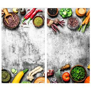 Set of 2 Glass Chopping Boards Veggies Design Heat Resistant