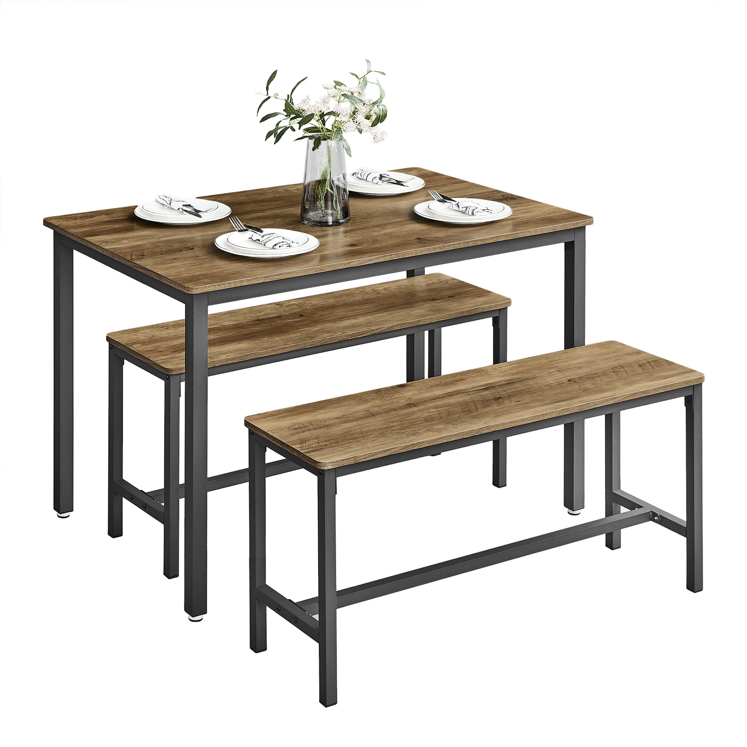 Dining Table With 2 Benches Kitchen Table Set - Bronze