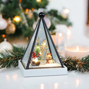 Triangle Hurricane Glass Holder with Light Up Festive Gonk Scene