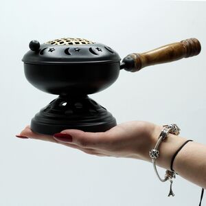 Large Iron Censer on Stand Incense Burner Gold detail