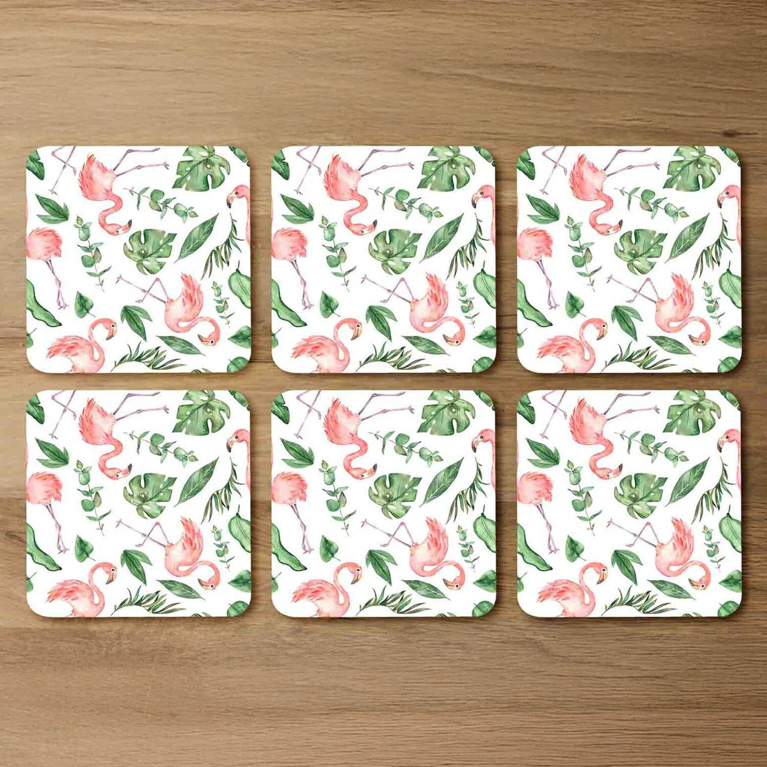 Image of Flamingo Leaves Coaster Set - Green