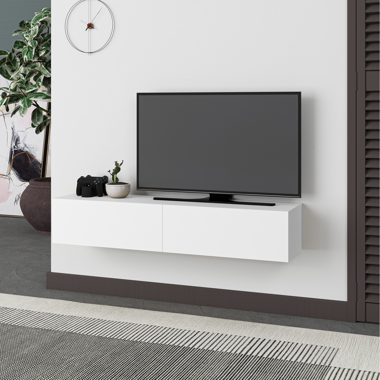 Decortie Francy Modern Tv Unit Wall Mounted 135 - White / Manufactured Woodchipboard
