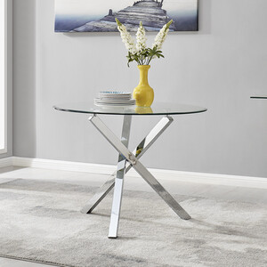 Selina Chrome Round Square Leg Modern Glass Kitchen Dining Table