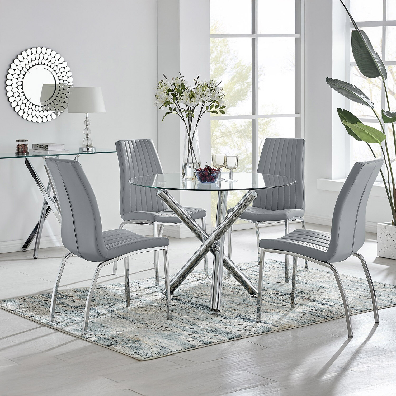Furnitureboxuk Selina Round Dining Table With Four Isco Chairs - Grey
