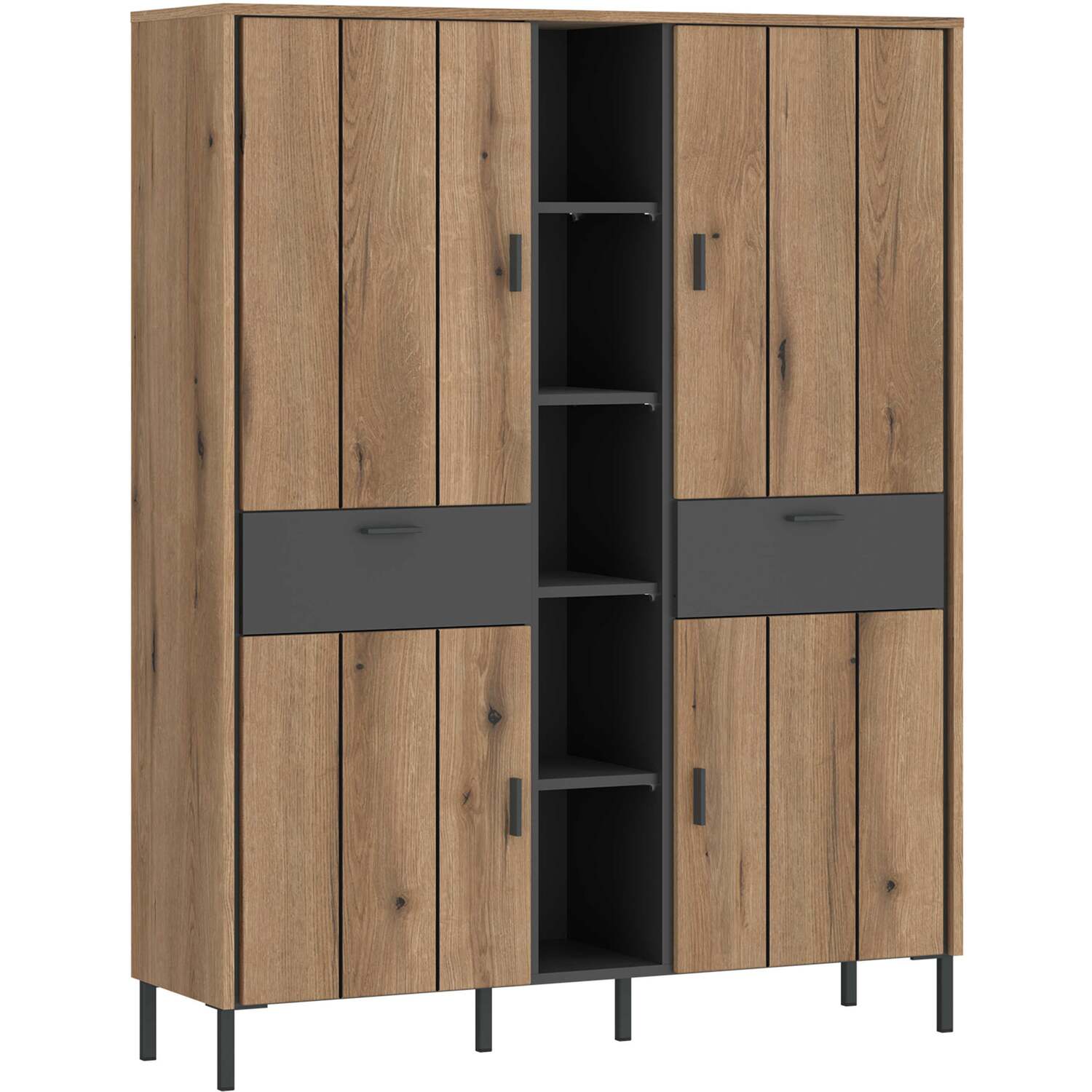 Nightbloom Oak-Effect 4-Door Wardrobe with 2 Drawers, Grey - Grey