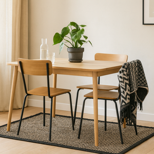 Sorenna Set of 4 Oak-Effect Dining Chairs with Black Powder-Coated Steel Legs