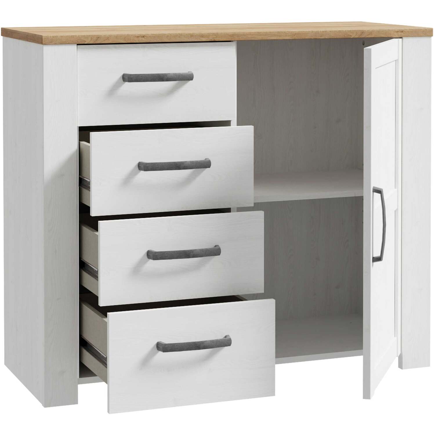 Salzburg 1-Door 4-Drawer Chest, Natural Oak and White - Natural and White