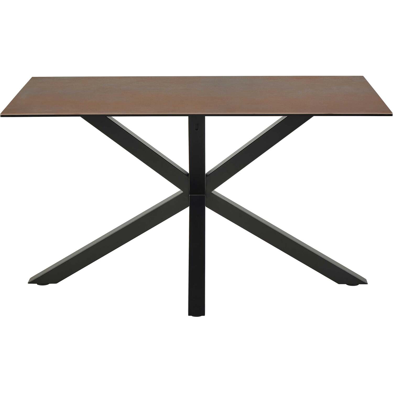 Perth 135cm Rusty Brown Ceramic 4-Seater Dining Table with Matt Black Metal Cross Base - Brown