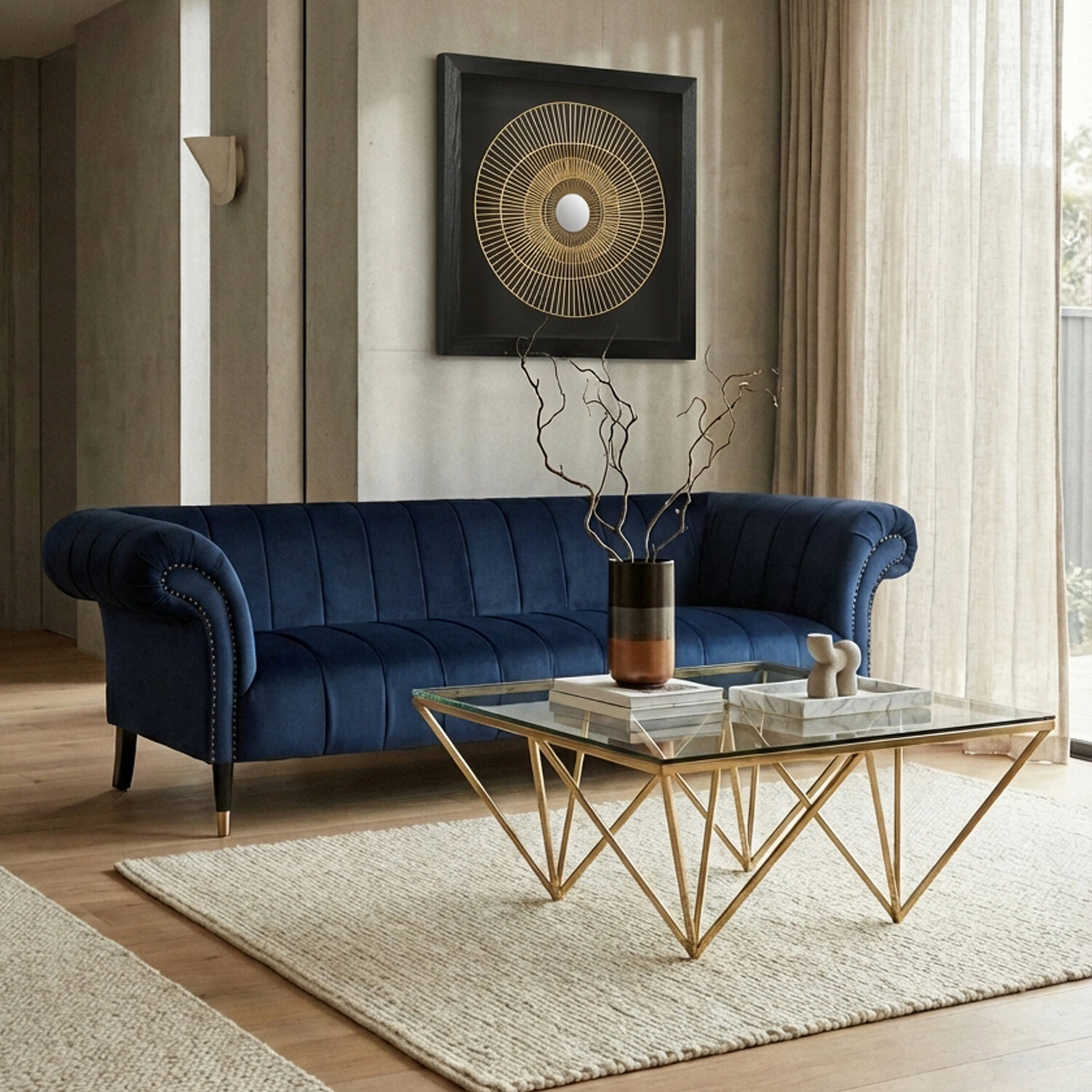 Allure Gold Finish Prismaric Square Coffee Table - Gold
