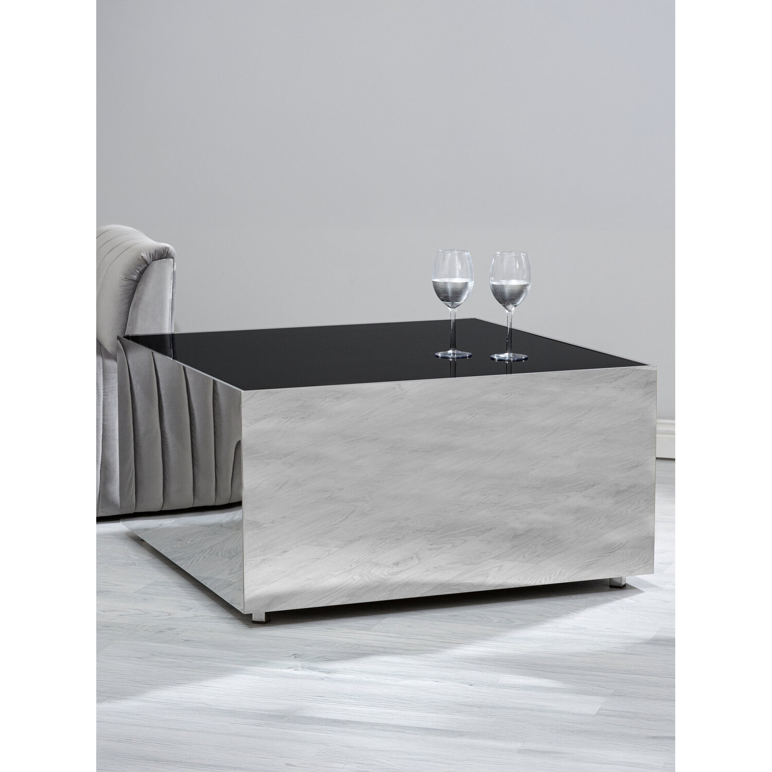 Fifty Five South Carlox Square Chrome Finish Coffee Table - Black