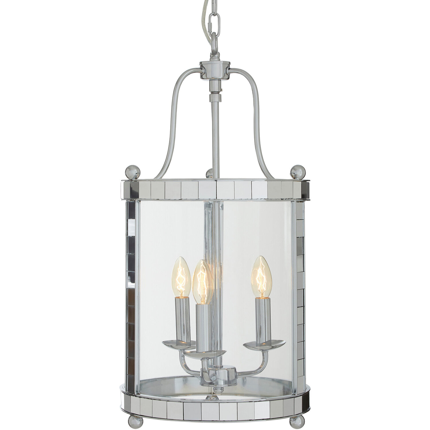 Kensington Townhouse 3 Bulb Chrome and Glass Pendant Light - Silver