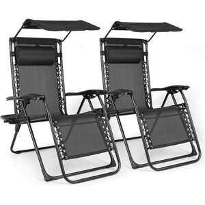 BIRCHTREE Set of 2 Sun Recliner with Canopy SR06 Blue