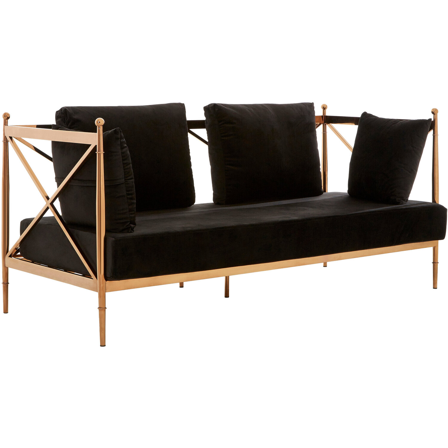 Novo Black Velvet and Rose Gold  2 Seater Sofa - Gold