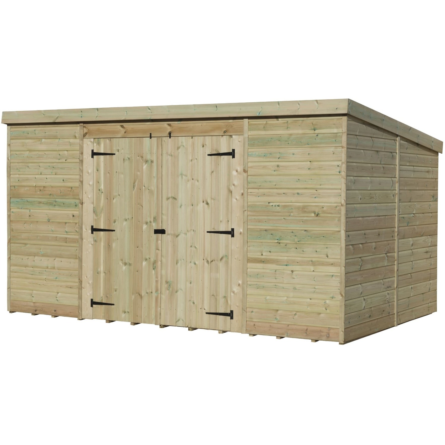 Empire 5000 14x8 Pent Garden Shed with a Central Double Door - Green