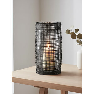 Trento Large Black Woven Wire Candle Holder with Glass Insert