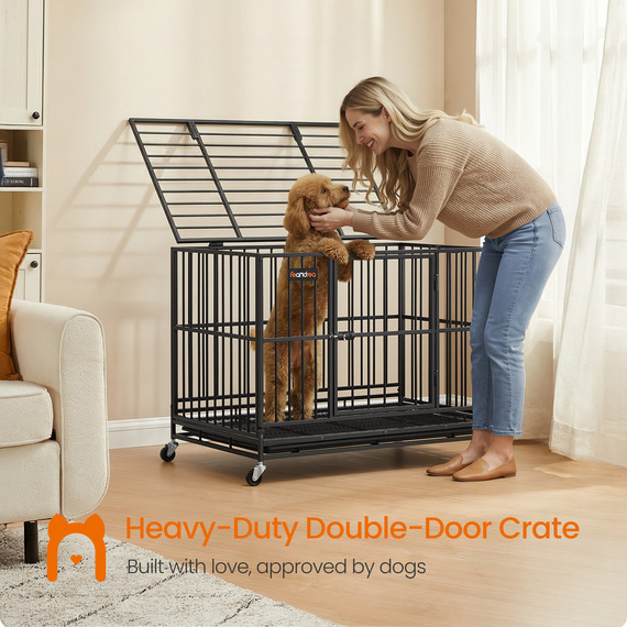 Feandrea Heavy Duty Foldable Dog Crate with Wheels