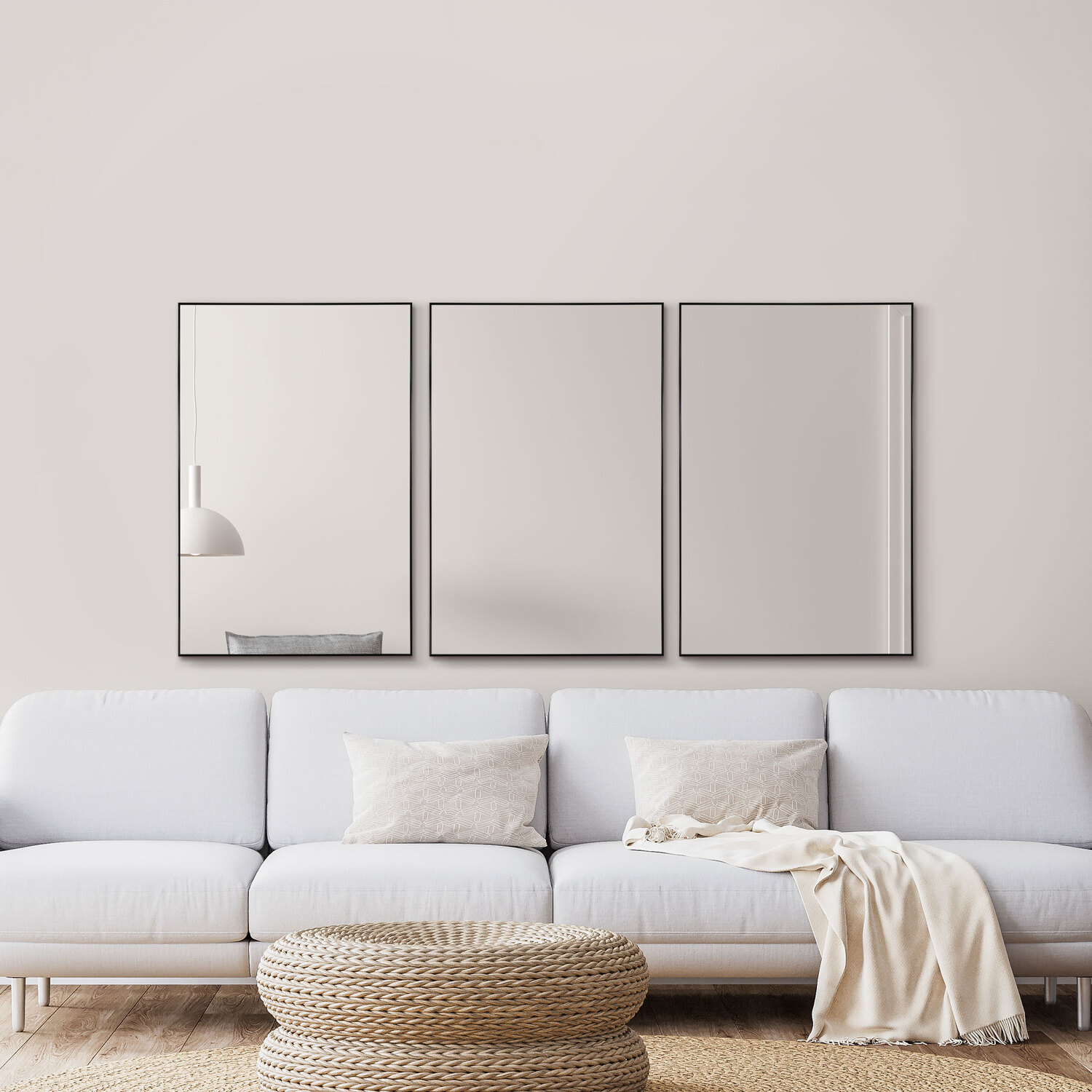 Mirroroutlet 3 X Manhattan Black Aluminium Framed Modern Wall Mirror - Black