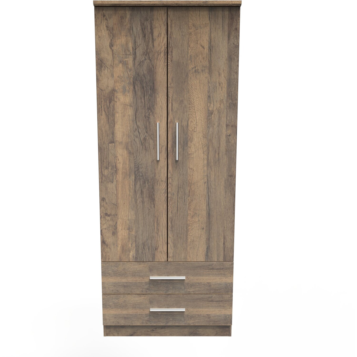 Contrast Ready Assembled 2 Door 2 Drawer Wardrobe - Vintage Oak