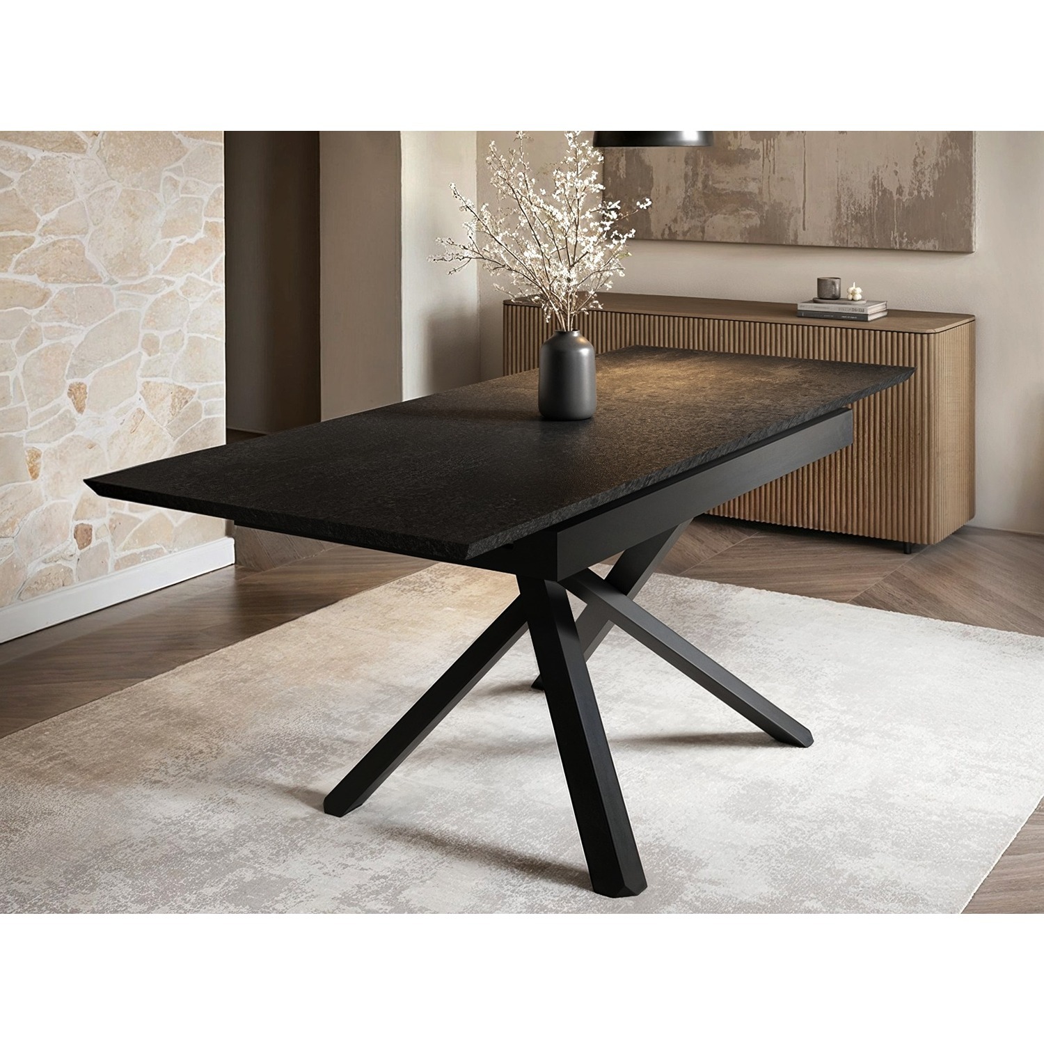 Solace+Co Lexi Rectangular Extendable Dining Table Black - Black