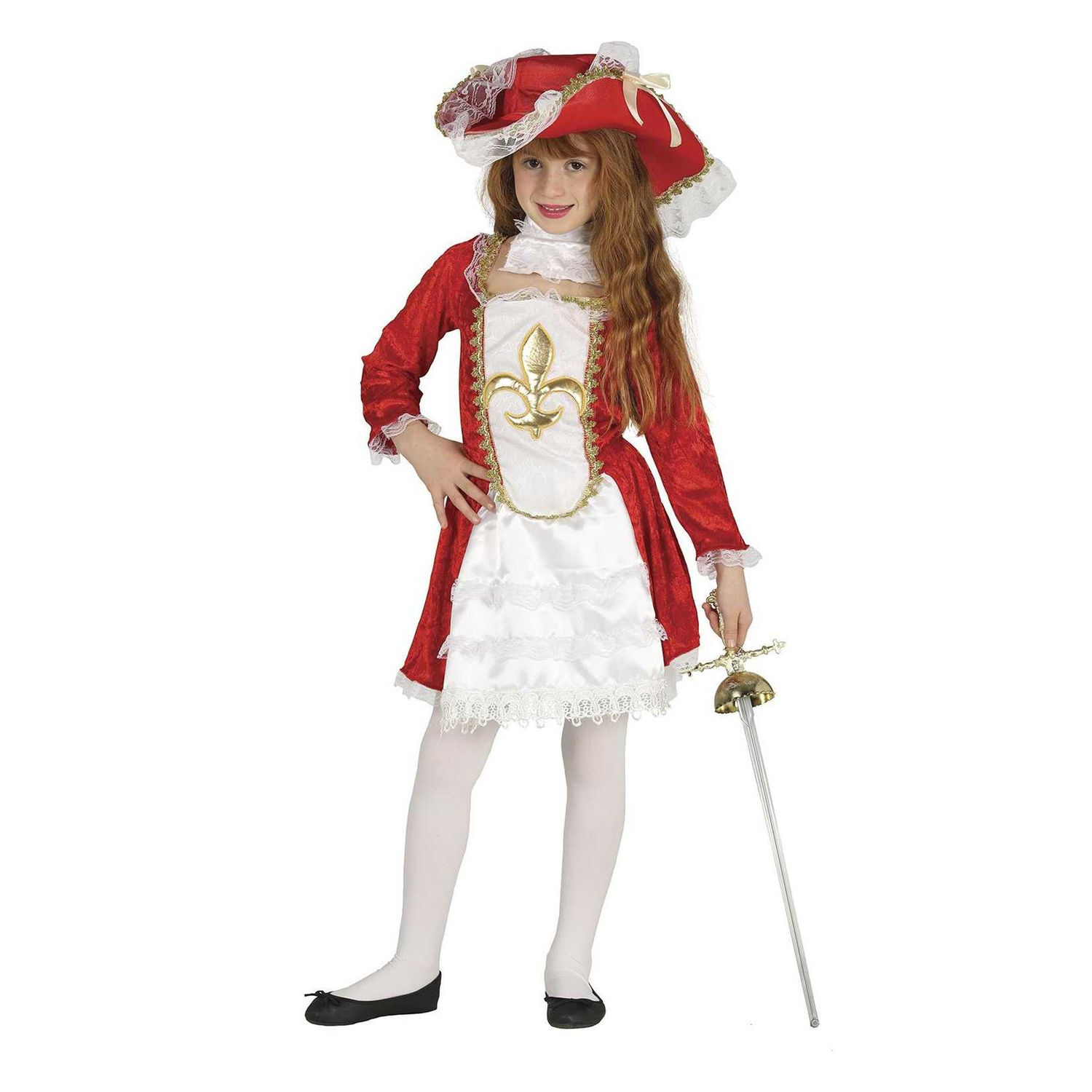 Fiestas Guirca Girls Musketeer Costume Set - White/Red / 5-6 Years / 5+